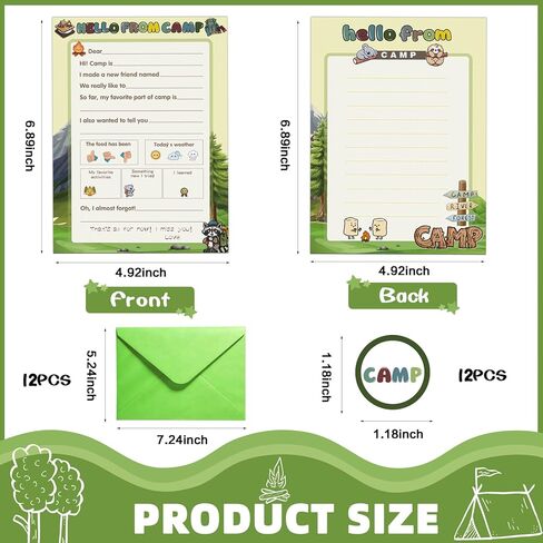 12 Set Camp Setstationary Letter and Envelopes, Sleepaway Camp Essentials with Camp Postcards, Summer Stationery Letter Writing Kit for Boys and Girls in Kuwait