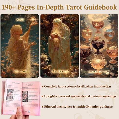 Ethereal Elves Modern Witch Tarot Cards with Guide Book, Unique New Beginner Fairy Tarot Deck with Gold Foil Edges. for Love, Wealth, Career, Spirit, Relationships & Adventure in Kuwait
