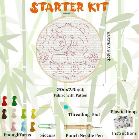 BEUNITONE Panda Punch Needle Kit للبالغين المبتدئين، مجموعات كاملة لإبرة الباندا للبالغين مع طوق، مجموعة حرفية لطيفة لإبرة لكمة هدية مهرجان القماش وديكور المنزل in Kuwait