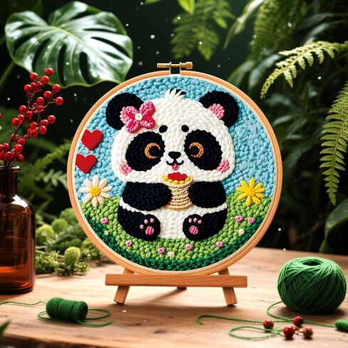 BEUNITONE Panda Punch Needle Kit للبالغين المبتدئين، مجموعات كاملة لإبرة الباندا للبالغين مع طوق، مجموعة حرفية لطيفة لإبرة لكمة هدية مهرجان القماش وديكور المنزل in Kuwait