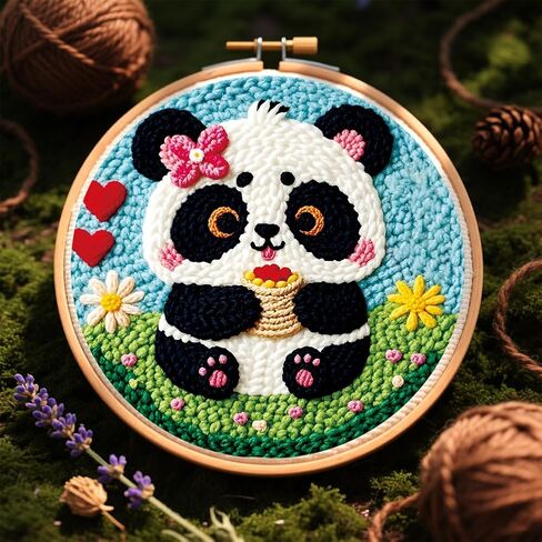 BEUNITONE Panda Punch Needle Kit للبالغين المبتدئين، مجموعات كاملة لإبرة الباندا للبالغين مع طوق، مجموعة حرفية لطيفة لإبرة لكمة هدية مهرجان القماش وديكور المنزل in Kuwait