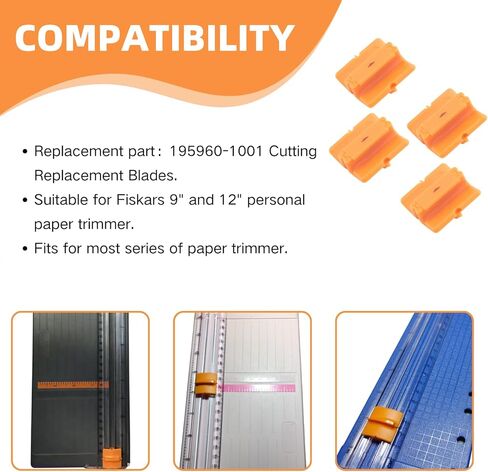 4-Pack Paper Trimmer Blades 195960-1001 Replacement for Fiskars Personal Trimmer - Style G Paper Cutter Blades for 9" and 12" Paper Cutter, Ideal for Scrapbooking, Sewing & Craft Projects in Kuwait