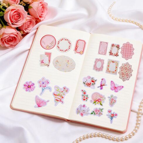 Zelphvt 100 Pcs Floral Scrapbook Paper Vintage Journal Stickers Flower Stickers Aesthetic Assorted Set Scrapbooking Supplies for Journaling Retro Crafts Planner Collage Card Album in Kuwait
