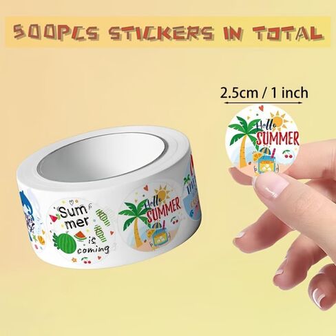 500 Pcs Round Summer Beach Stickers, 12 Patterns 25mm, Decorative Sealing Labels for Scrapbooking, Gift Wrapping, Card Making & DIY Crafts in Kuwait