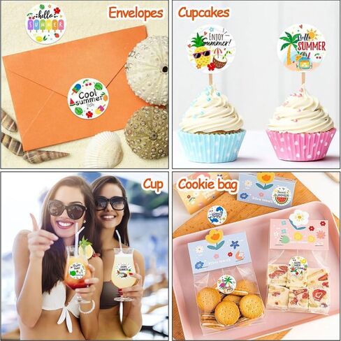 500 Pcs Round Summer Beach Stickers, 12 Patterns 25mm, Decorative Sealing Labels for Scrapbooking, Gift Wrapping, Card Making & DIY Crafts in Kuwait