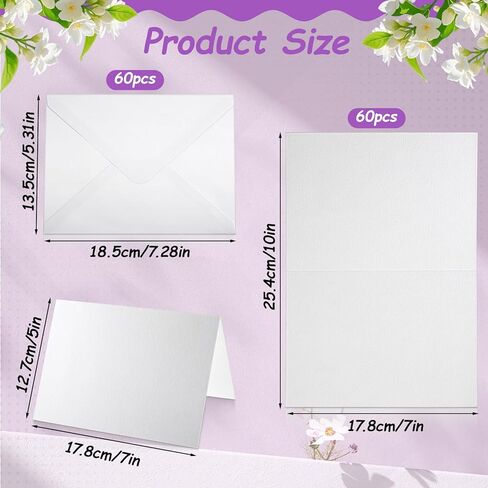 60 Sets Watercolor Cards with Envelopes, 140lb/300 GSM Cotton Heavyweight Foldable Greeting Paper Card, 5x7 Inch Foldable Blank Watercolor Postcards and Envelopes, Greeting Card for All Occasions in Kuwait