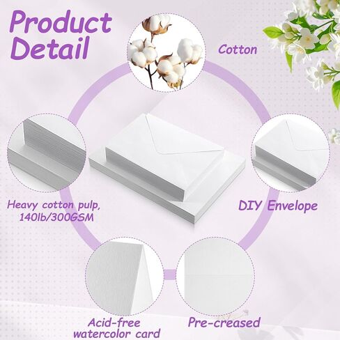 60 Sets Watercolor Cards with Envelopes, 140lb/300 GSM Cotton Heavyweight Foldable Greeting Paper Card, 5x7 Inch Foldable Blank Watercolor Postcards and Envelopes, Greeting Card for All Occasions in Kuwait
