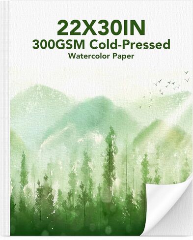30 Sheets Large Watercolor Paper, 22x30 Inches Cold Press Water Color Paper Pad, 300GSM Thick Heavyweight Large Drawing Paper Bulk for Beginners Artists Professionals in Kuwait