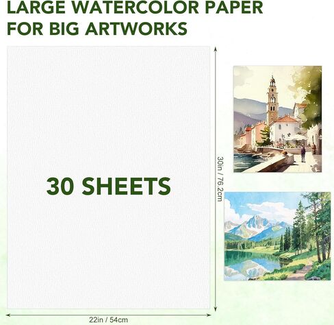 30 Sheets Large Watercolor Paper, 22x30 Inches Cold Press Water Color Paper Pad, 300GSM Thick Heavyweight Large Drawing Paper Bulk for Beginners Artists Professionals in Kuwait