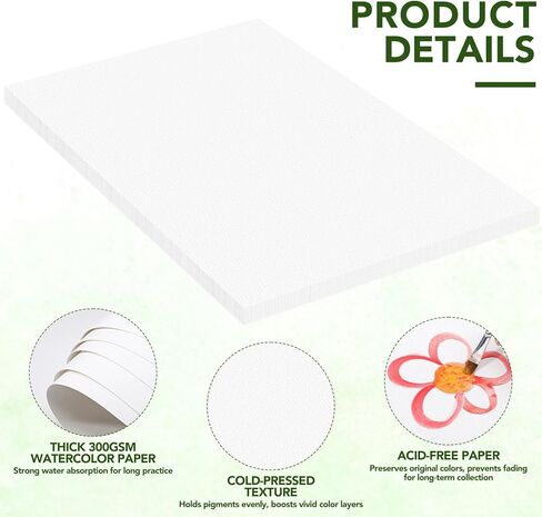 30 Sheets Large Watercolor Paper, 22x30 Inches Cold Press Water Color Paper Pad, 300GSM Thick Heavyweight Large Drawing Paper Bulk for Beginners Artists Professionals in Kuwait