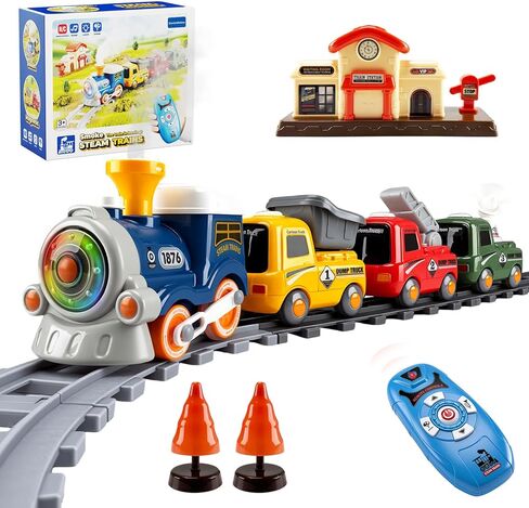 Train Set for Toddlers 2-4, Remote Control Train Toys with Realistic Steam, Music & Lights – Magnetic Connecting Kids Toy for Railway Play, Christmas Birthday Gift for Boys & Girls Ages 3-5 in Kuwait