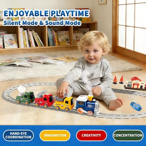 Train Set for Toddlers 2-4, Remote Control Train Toys with Realistic Steam, Music & Lights – Magnetic Connecting Kids Toy for Railway Play, Christmas Birthday Gift for Boys & Girls Ages 3-5 in Kuwait