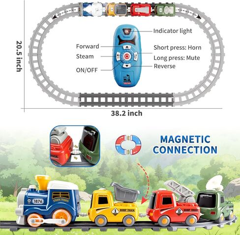 Train Set for Toddlers 2-4, Remote Control Train Toys with Realistic Steam, Music & Lights – Magnetic Connecting Kids Toy for Railway Play, Christmas Birthday Gift for Boys & Girls Ages 3-5 in Kuwait