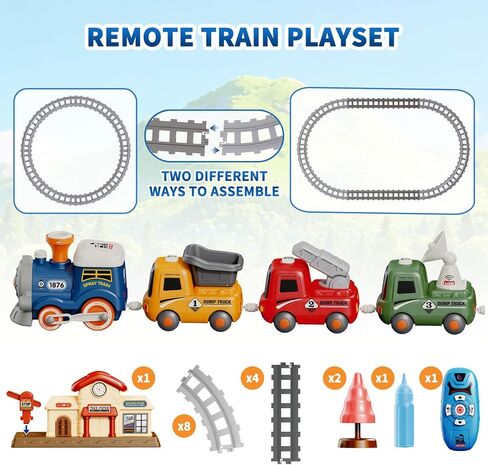 Train Set for Toddlers 2-4, Remote Control Train Toys with Realistic Steam, Music & Lights – Magnetic Connecting Kids Toy for Railway Play, Christmas Birthday Gift for Boys & Girls Ages 3-5 in Kuwait