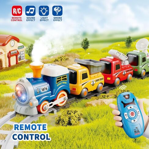 Train Set for Toddlers 2-4, Remote Control Train Toys with Realistic Steam, Music & Lights – Magnetic Connecting Kids Toy for Railway Play, Christmas Birthday Gift for Boys & Girls Ages 3-5 in Kuwait