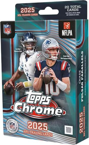 2025 Topps Chrome Football Hanger Trading Card Box (3 بطاقات مبتدئة لكل صندوق) Jaxson Dart، Cam Ward، Tetairoa Mcmillan، Emeka Egbuka Rookie Cards in Kuwait