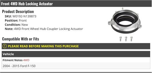Front 4WD Hub Locking Actuator - Compatible with 2004-2015 Ford F-150 in Kuwait