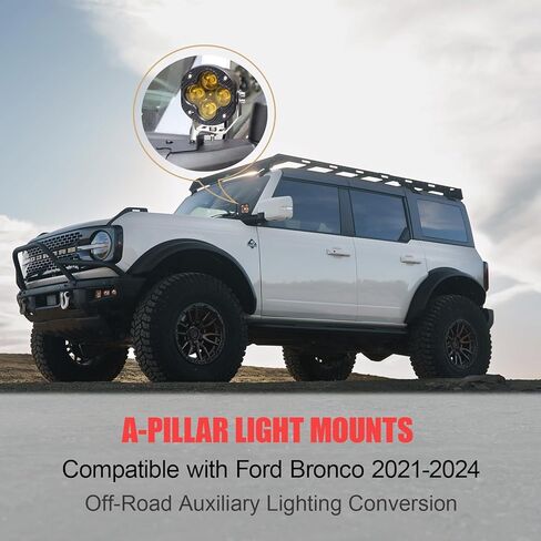 A Pillar Light Mount for Ford Bronco 2021 2022 2023 2024 2025 2026, Auxiliary Offroad Ditch Light Brackets, CNC One-piece Moulding, 1 Pair in Kuwait