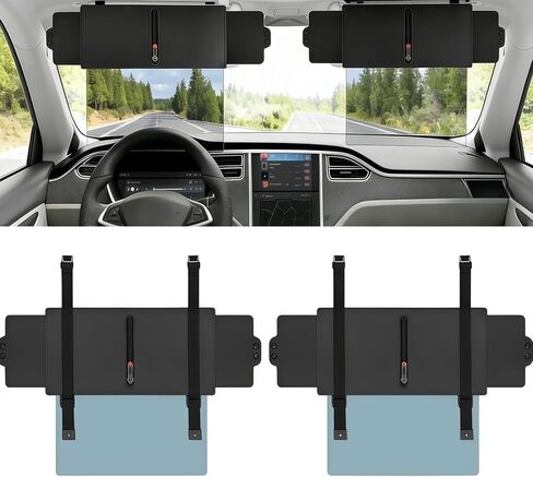 2Pcs Sun Visor Extender for Car,Upgraded Polarized,UV400 PC Lens Visor Extender Attachment for Car Visor with Zipper Slider,Car Visor Extender Sun Blocker Anti-Glare 2 Side Sunshade for Safe Driving in Kuwait