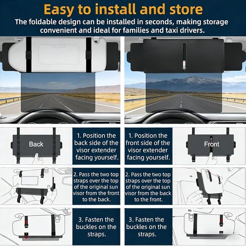 2Pcs Sun Visor Extender for Car,Upgraded Polarized,UV400 PC Lens Visor Extender Attachment for Car Visor with Zipper Slider,Car Visor Extender Sun Blocker Anti-Glare 2 Side Sunshade for Safe Driving in Kuwait