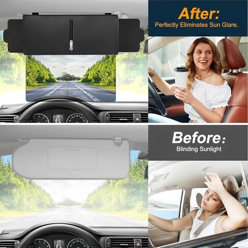2Pcs Sun Visor Extender for Car,Upgraded Polarized,UV400 PC Lens Visor Extender Attachment for Car Visor with Zipper Slider,Car Visor Extender Sun Blocker Anti-Glare 2 Side Sunshade for Safe Driving in Kuwait