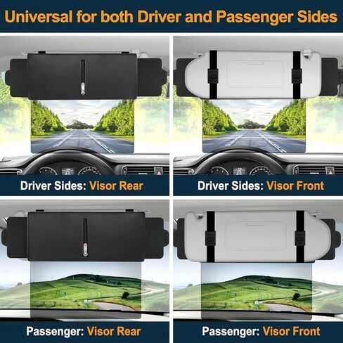 2Pcs Sun Visor Extender for Car,Upgraded Polarized,UV400 PC Lens Visor Extender Attachment for Car Visor with Zipper Slider,Car Visor Extender Sun Blocker Anti-Glare 2 Side Sunshade for Safe Driving in Kuwait