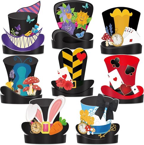 24 Pcs Wonderland Party Hats Wonderland Themed Birthday Paper Headbands Crown Tea Party Favors Supplies for Photo Booth Props Tea Parties Fairytale Birthday Decorations in Kuwait