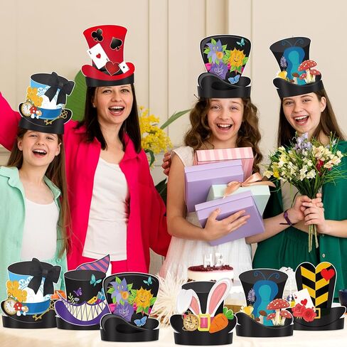 24 Pcs Wonderland Party Hats Wonderland Themed Birthday Paper Headbands Crown Tea Party Favors Supplies for Photo Booth Props Tea Parties Fairytale Birthday Decorations in Kuwait