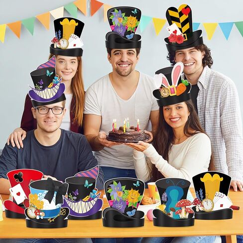 24 Pcs Wonderland Party Hats Wonderland Themed Birthday Paper Headbands Crown Tea Party Favors Supplies for Photo Booth Props Tea Parties Fairytale Birthday Decorations in Kuwait