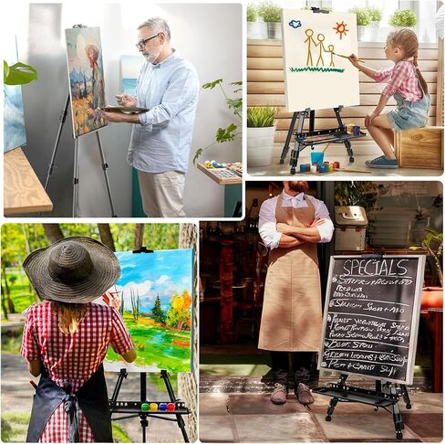 Adjustable Artist Easel - 19.69" to 61.8", Portable Folding Tabletop or Floor Easel with Brush Tray, Carry Bag, 4 Clips, 5 Palette Knives for Painting, Display, and Art Exhibitions (Black) in Kuwait