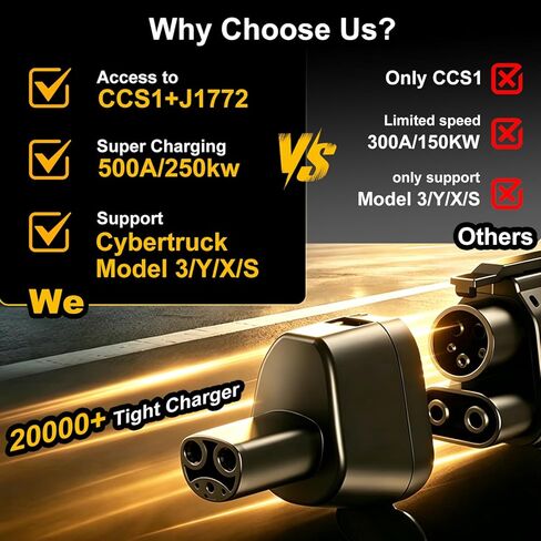 محول 2 في 1 CCS1 وJ1772 إلى NACS (تيسلا)، بحد أقصى 250 كيلو وات 500 أمبير/تيار متردد شحن سريع/مستوى 1/2/3 شواحن لطراز تيسلا 3/Y/S/X/Cybertruck، يعمل مع Electrify America/ChargePoint/EVgo in Kuwait