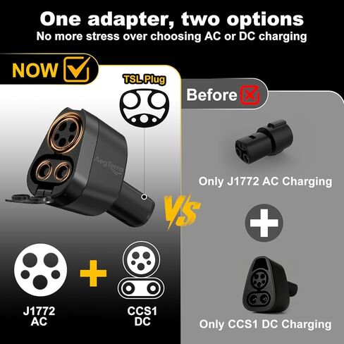 محول 2 في 1 CCS1 وJ1772 إلى NACS (تيسلا)، بحد أقصى 250 كيلو وات 500 أمبير/تيار متردد شحن سريع/مستوى 1/2/3 شواحن لطراز تيسلا 3/Y/S/X/Cybertruck، يعمل مع Electrify America/ChargePoint/EVgo in Kuwait
