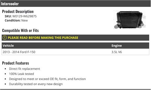 Marketplace Auto Parts Turbo Intercooler Air Cooler - Compatible with 2013-2014 Ford F-150 3.5L V6 in Kuwait