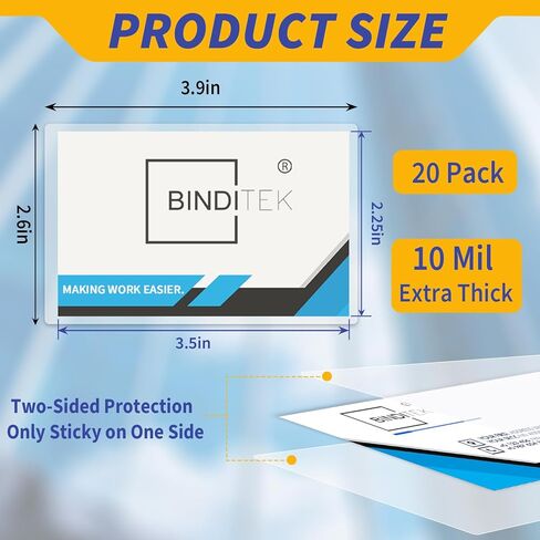 Binditek 20 Pack 10 Mil Self-Sealing Laminating Pouches, 2.6 x 3.9 Inches Self-Adhesive Laminating Pouches for Business Cards, ID Cards, Insurance Cards, Wallet Cards, Clear Glossy, No Machine Needed in Kuwait