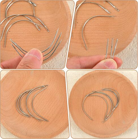 16 PCS Curved Needle Set, 2" 2.5" 3" 3.5" Curved Hand Sewing Needles, Leather and Weaving Needles for Carpet Leather Canvas Repairing, Blocking Knitting, Modelling and Crafts in Kuwait