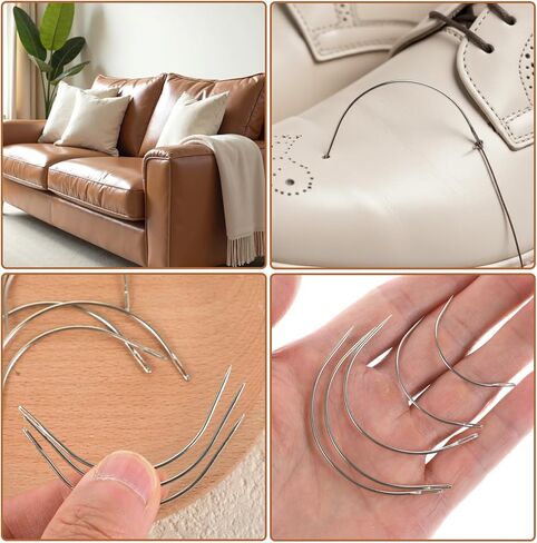 16 PCS Curved Needle Set, 2" 2.5" 3" 3.5" Curved Hand Sewing Needles, Leather and Weaving Needles for Carpet Leather Canvas Repairing, Blocking Knitting, Modelling and Crafts in Kuwait