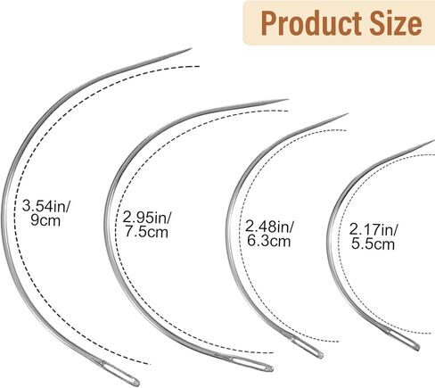 16 PCS Curved Needle Set, 2" 2.5" 3" 3.5" Curved Hand Sewing Needles, Leather and Weaving Needles for Carpet Leather Canvas Repairing, Blocking Knitting, Modelling and Crafts in Kuwait