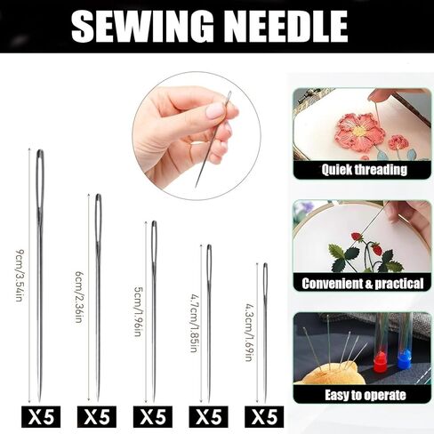 Big Eye Steel Sewing Needles Kit, 36PCS Stainless Steel Sewing Needle Kit, Steel Needles for Hand Sewing, Professional DIY Lovers, Portable Travel Working(36pcs/Set) in Kuwait