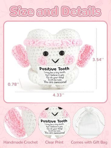 Dental Hygienist Gifts, Positive Crochet Tooth Dentist Gifts with Card for Women, Dental, Nurse, Assistant Inspirational Plush, Office Desk Decor, Easter Basket Essentials Stuffers in Kuwait