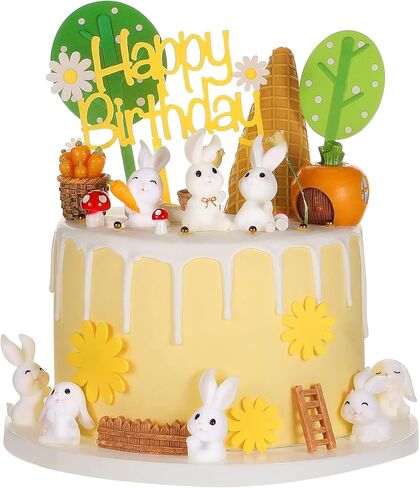 Yookeer 24 Pcs Bunny Cake Topper Rabbit Birthday Cake Decorations Mini Bunny Carrot Decor Figurine White Rabbit Cupcake Toppers for Baby Shower Birthday Party DIY Gift Desk Decor in Kuwait