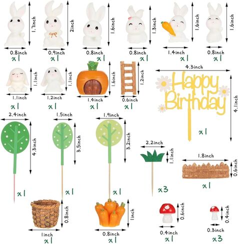 Yookeer 24 Pcs Bunny Cake Topper Rabbit Birthday Cake Decorations Mini Bunny Carrot Decor Figurine White Rabbit Cupcake Toppers for Baby Shower Birthday Party DIY Gift Desk Decor in Kuwait