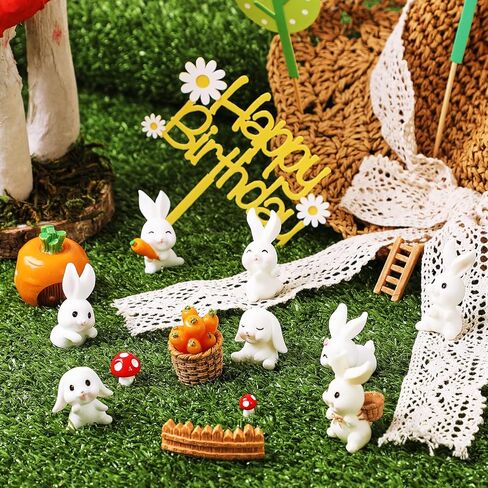 Yookeer 24 Pcs Bunny Cake Topper Rabbit Birthday Cake Decorations Mini Bunny Carrot Decor Figurine White Rabbit Cupcake Toppers for Baby Shower Birthday Party DIY Gift Desk Decor in Kuwait