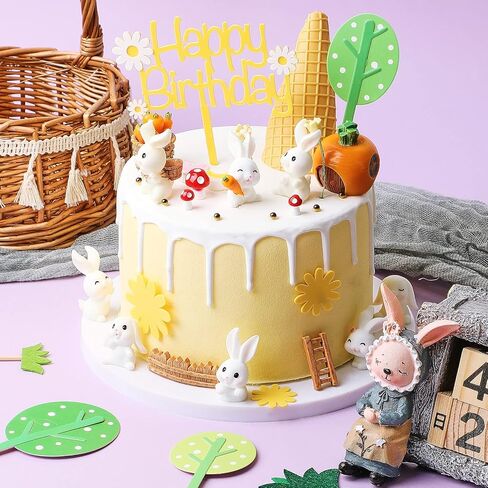 Yookeer 24 Pcs Bunny Cake Topper Rabbit Birthday Cake Decorations Mini Bunny Carrot Decor Figurine White Rabbit Cupcake Toppers for Baby Shower Birthday Party DIY Gift Desk Decor in Kuwait