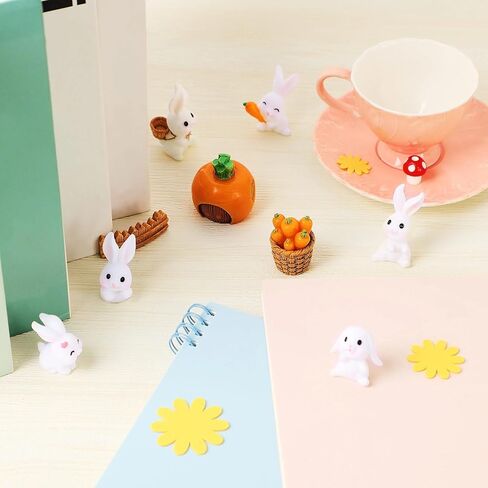 Yookeer 24 Pcs Bunny Cake Topper Rabbit Birthday Cake Decorations Mini Bunny Carrot Decor Figurine White Rabbit Cupcake Toppers for Baby Shower Birthday Party DIY Gift Desk Decor in Kuwait