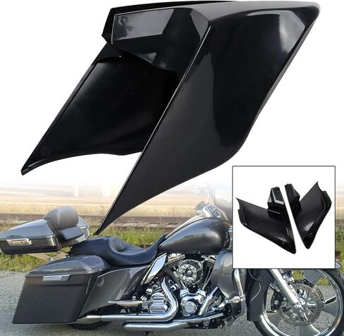 Unpainted Black ABS Left Right Extended Side Covers Stretched Side Panels for Harley Touring Models Road Glide FLTR, Street Glide FLHX Electra Glide FLHT Ultra Classic 2009-2013 in Kuwait