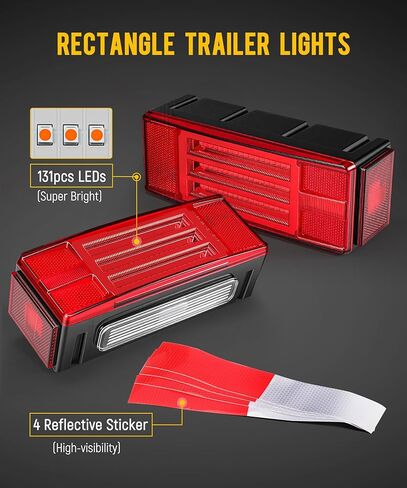 Partsam Submersible Low Profile Rectangular Trailer Lights 131 LEDs Combo Stop Brake Turn Tail License Running Side Marker with Reflective Stickers for Utility Boat Camper Trailers Trucks Pickups in Kuwait