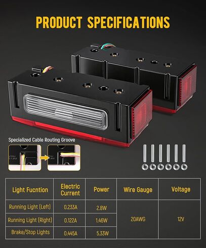 Partsam Submersible Low Profile Rectangular Trailer Lights 131 LEDs Combo Stop Brake Turn Tail License Running Side Marker with Reflective Stickers for Utility Boat Camper Trailers Trucks Pickups in Kuwait