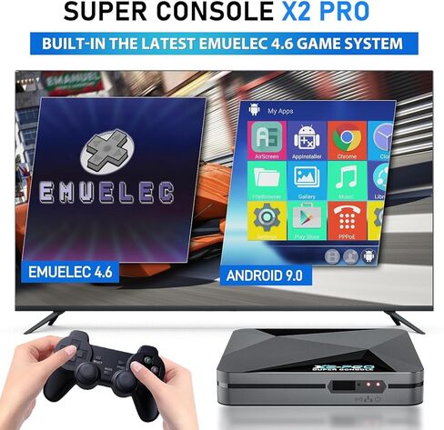 وحدة تحكم ألعاب Kinhank Retro مع أكثر من 65000 لعبة، وحدة تحكم Super Console X2 Pro لألعاب الفيديو Android 9.0/Emuelec 4.6، شريحة S905X2، مخرج 4K UHD، 2.4G+5G، BT 5.0 in Kuwait