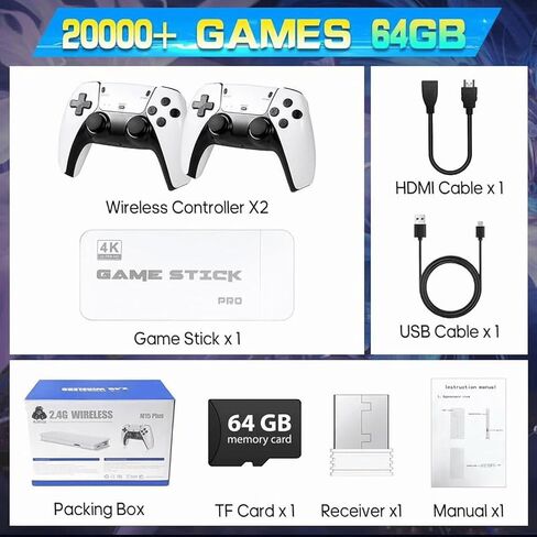 وحدة تحكم ألعاب Serpanix Retro مع مخرج HDMI 4K، عصا ألعاب التوصيل والتشغيل للتلفزيون، أكثر من 20,000 لعبة محملة مسبقًا، وحدات تحكم لاسلكية مزدوجة 2.4 جيجا هرتز، تدعم أكثر من 23 تنسيقًا للمحاكي - وحدة تحكم ألعاب فيديو مثالية لمتعة العائلة in Kuwait