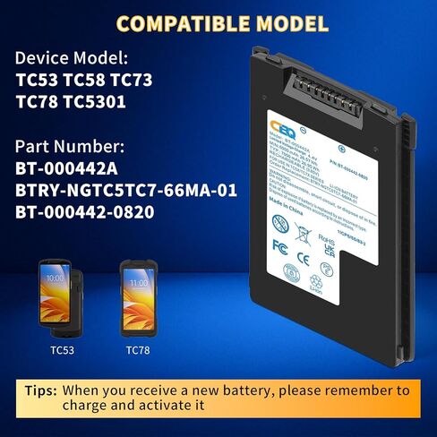 بطارية CBQ 7000 مللي أمبير TC53 TC78 متوافقة مع Zebra TC5301 TC53 TC58 TC73 TC78 ماسح الباركود المناسب لـ BT-000442A BBTRY-NGTC5TC7-66MA-01 BT-000442-0820 in Kuwait